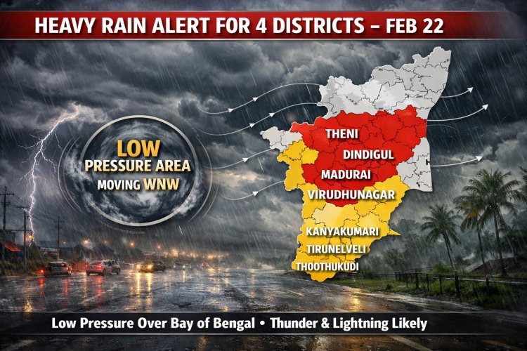 Heavy Rain Likely in Four Tamil Nadu Districts Tomorrow Due to New Low-Pressure Area