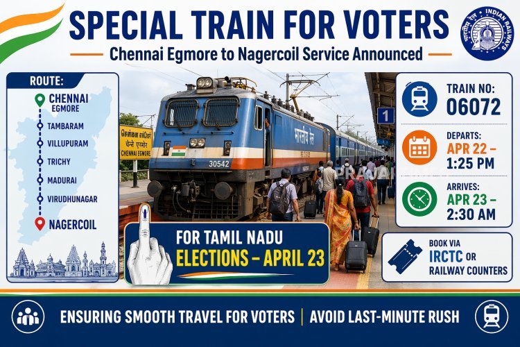 Special Train Announced from Chennai to Nagercoil Ahead of Tamil Nadu Assembly Elections