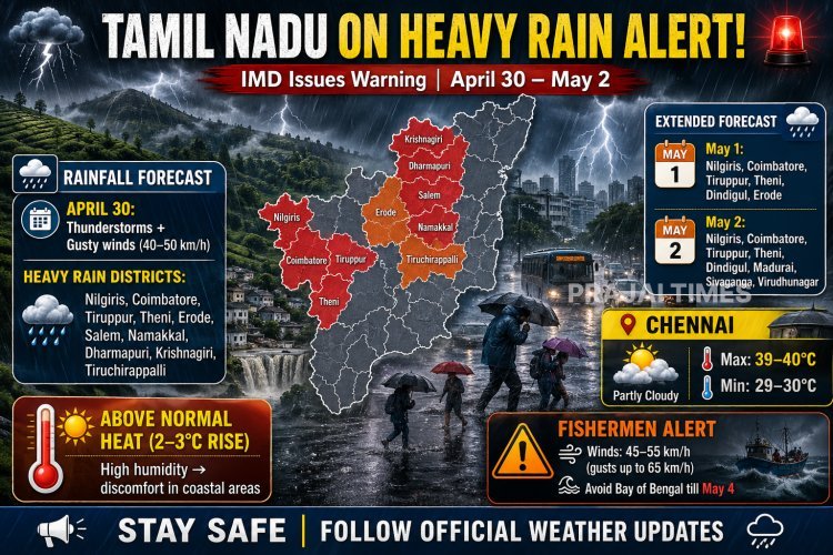 Heavy Rain Alert in Tamil Nadu Till May 2; Fishermen Warned of Strong Winds in Bay of Bengal