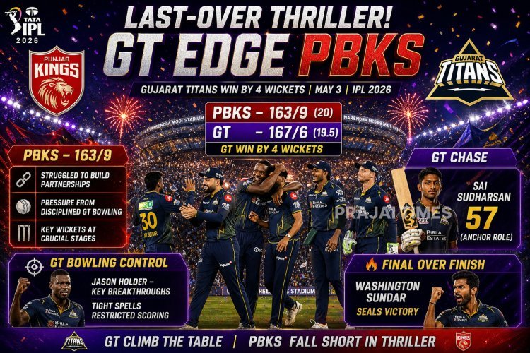 Gujarat Titans Beat Punjab Kings in Last-Over Thriller at Ahmedabad