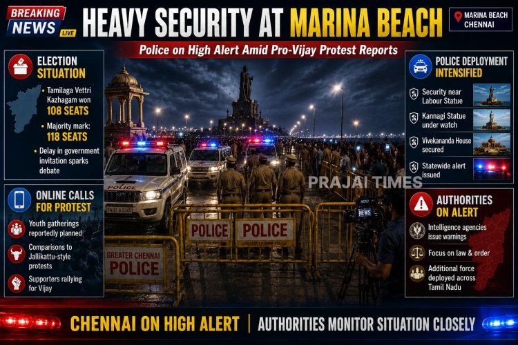 Heavy Police Deployment at Marina Beach Amid Reports of Pro-Vijay Youth Protest