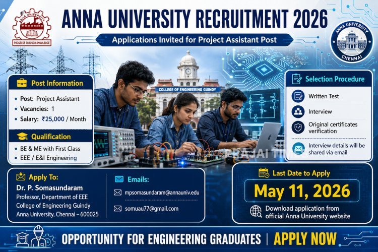 Anna University Invites Applications for Project Assistant Post in EEE Department