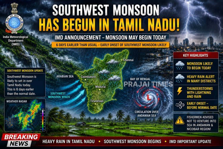 Southwest Monsoon Likely to Begin Today in Tamil Nadu Region, Says Weather Department