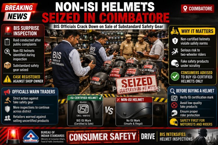 Coimbatore: BIS Seizes Non-ISI Helmets, Case Filed Against Shop Owner