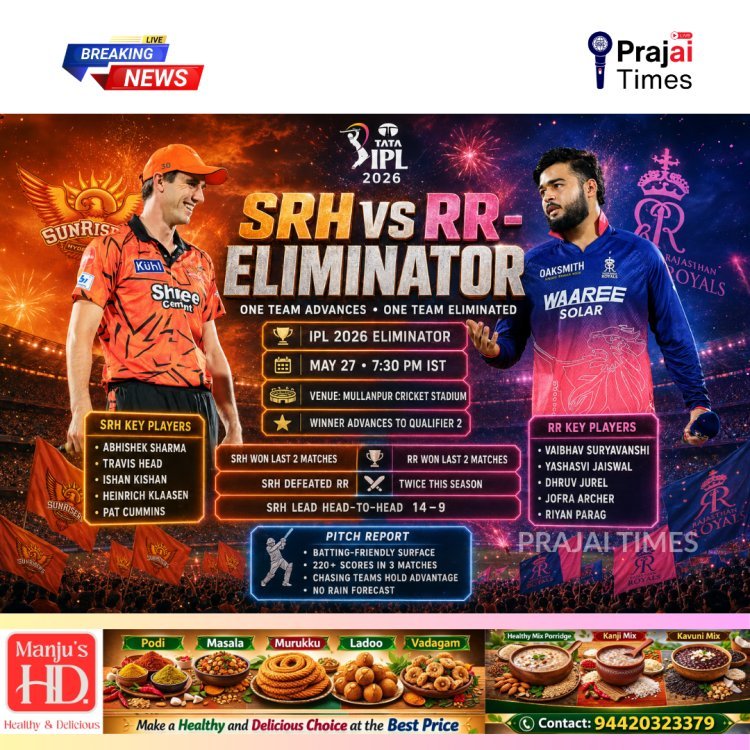 IPL 2026 Eliminator: Sunrisers Hyderabad Face Rajasthan Royals in Knockout Clash