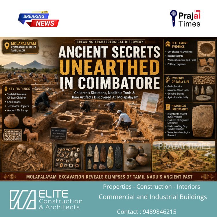 Ancient Child Skeletons and Rare Artifacts Unearthed in Molapalayam Excavation Near Coimbatore