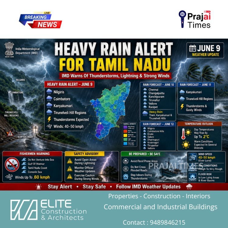 Heavy Rain Likely in 4 Tamil Nadu Districts Today; IMD Issues Thunderstorm and Fishermen Warning
