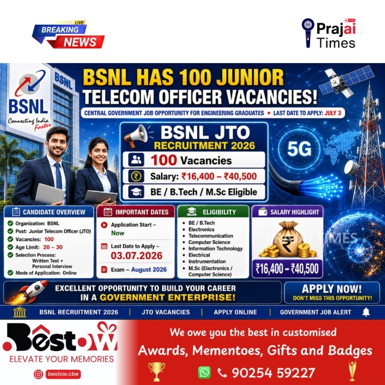 BSNL Recruitment 2026: Applications Open for 100 Junior Telecom Officer Posts