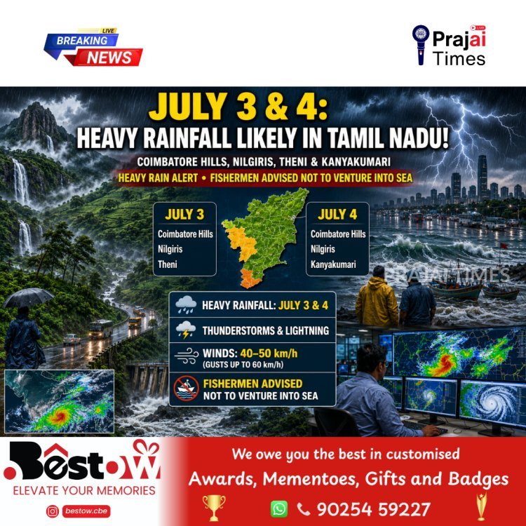 Heavy Rain Likely in Tamil Nadu on July 3 and 4, Says Weather Department