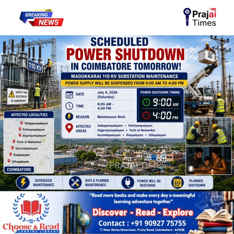 Coimbatore Power Shutdown on July 4, 2026: TNPDCL Announces Maintenance Outage in Several Areas