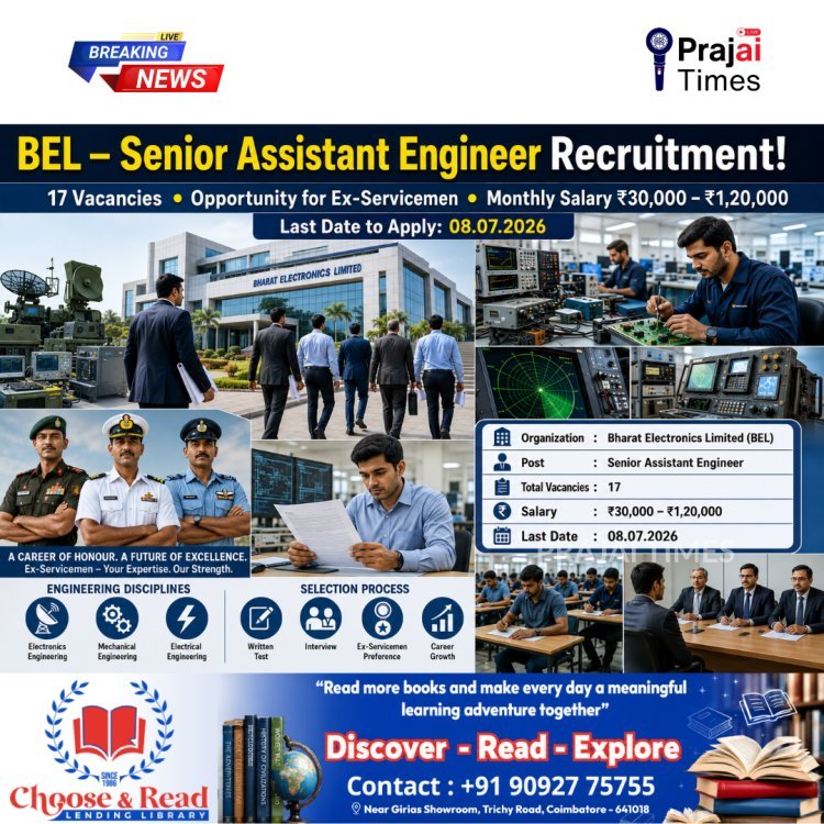 BEL Recruitment 2026: Bharat Electronics Limited Invites Applications for 17 Senior Assistant Engineer Posts in Chennai