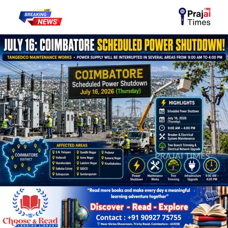 Coimbatore Power Shutdown on July 16: TANGEDCO Announces Scheduled Outage in Several Areas