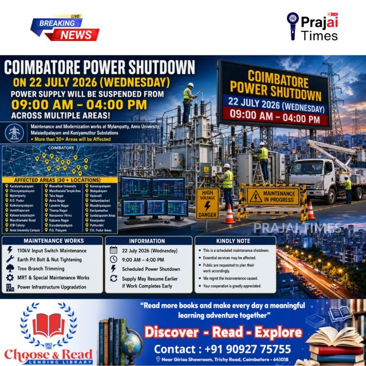 Coimbatore Power Shutdown on July 22, 2026: Complete List of Affected Areas and Timings