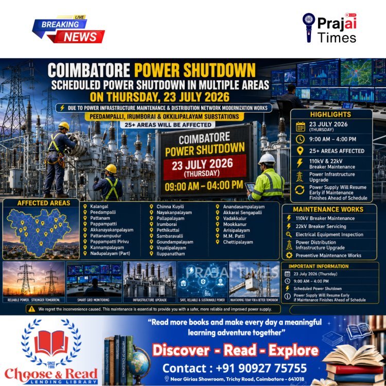 Coimbatore Power Shutdown on July 23, 2026: Complete List of Affected Areas and Timings
