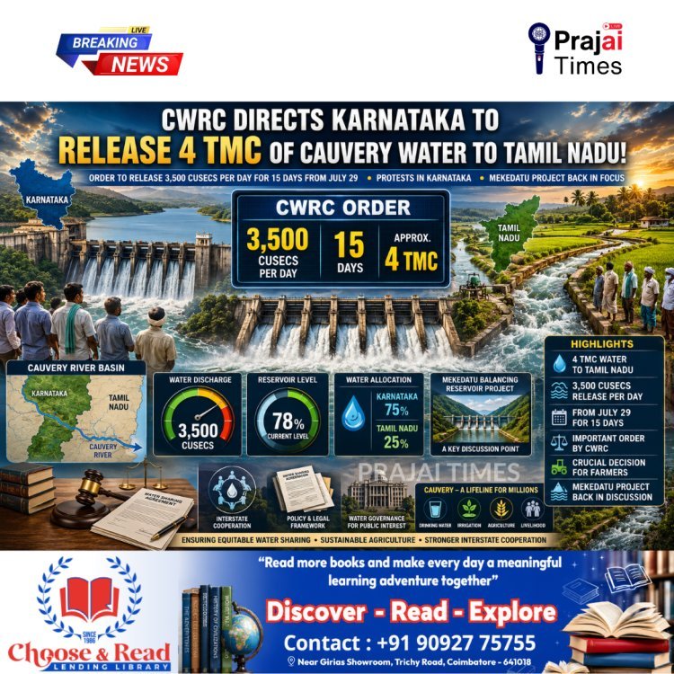 CWRC Directs Karnataka to Release 4 TMC of Cauvery Water to Tamil Nadu