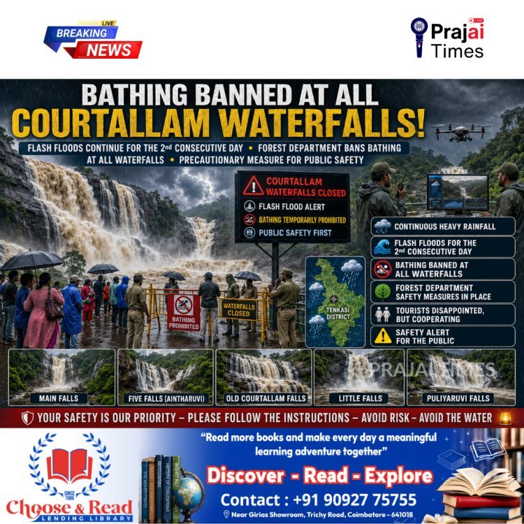 Courtallam Waterfalls Closed for Bathing as Flash Floods Continue for Second Day
