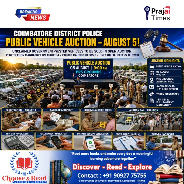 Coimbatore Police to Auction Unclaimed Vehicles on August 5: Registration Details Announced