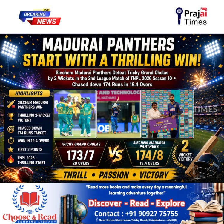 Madurai Panthers Edge Trichy Grand Cholas by 2 Wickets in TNPL 2026 Thriller