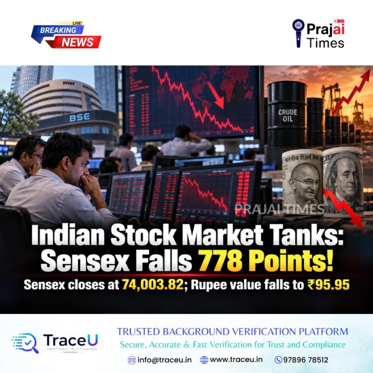 Indian Stock Market Falls Sharply: Sensex Drops 778 Points Amid Global Economic Concerns