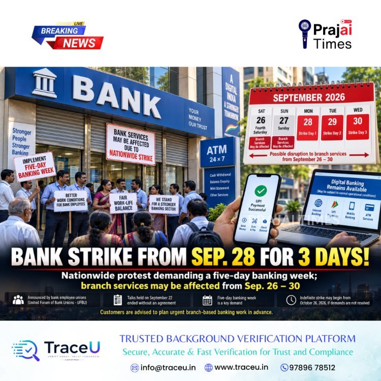 India Bank Strike: Nationwide Three-Day Strike Set for September 28–30