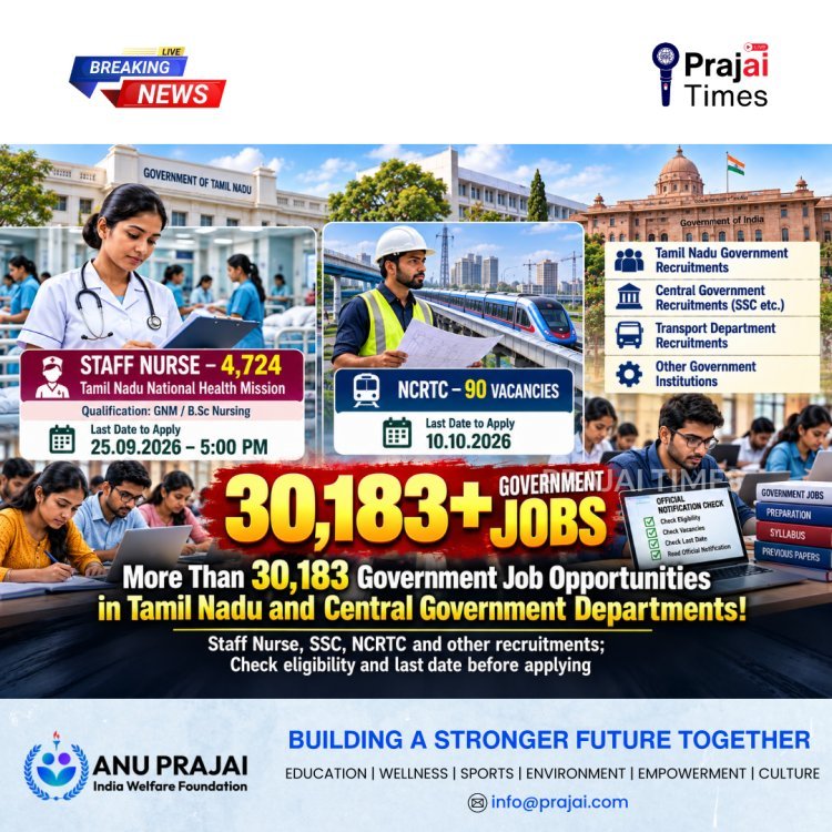 Over 30,183 Government Job Vacancies Announced in Tamil Nadu and Central Government Departments
