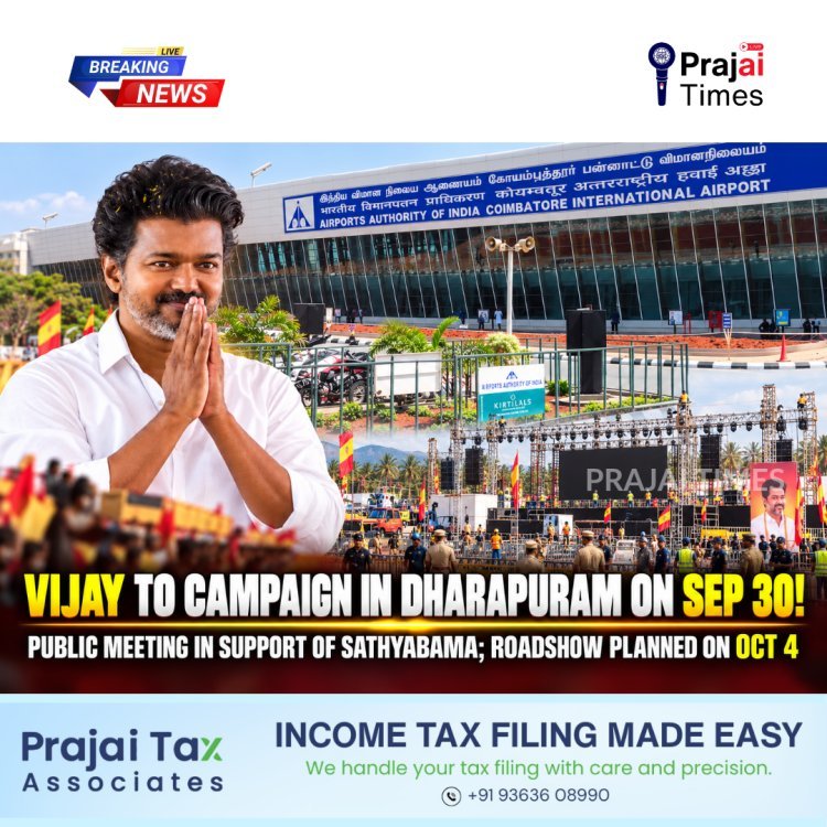 Vijay to Campaign in Dharapuram on September 30 Ahead of October 6 Bypoll