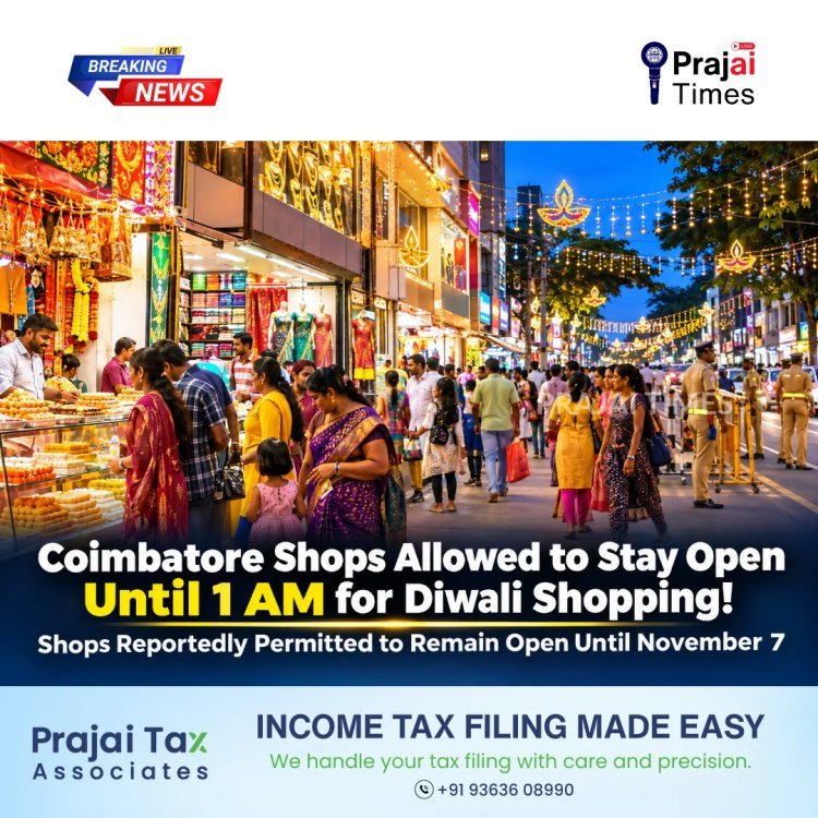 Coimbatore Shops to Remain Open Until 1 AM for Diwali Shopping